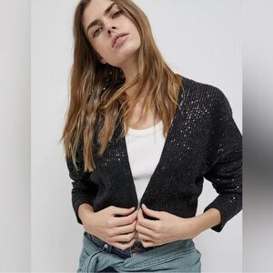 Maeve Anthropologie Sparkling Black Cardigan M/L‎